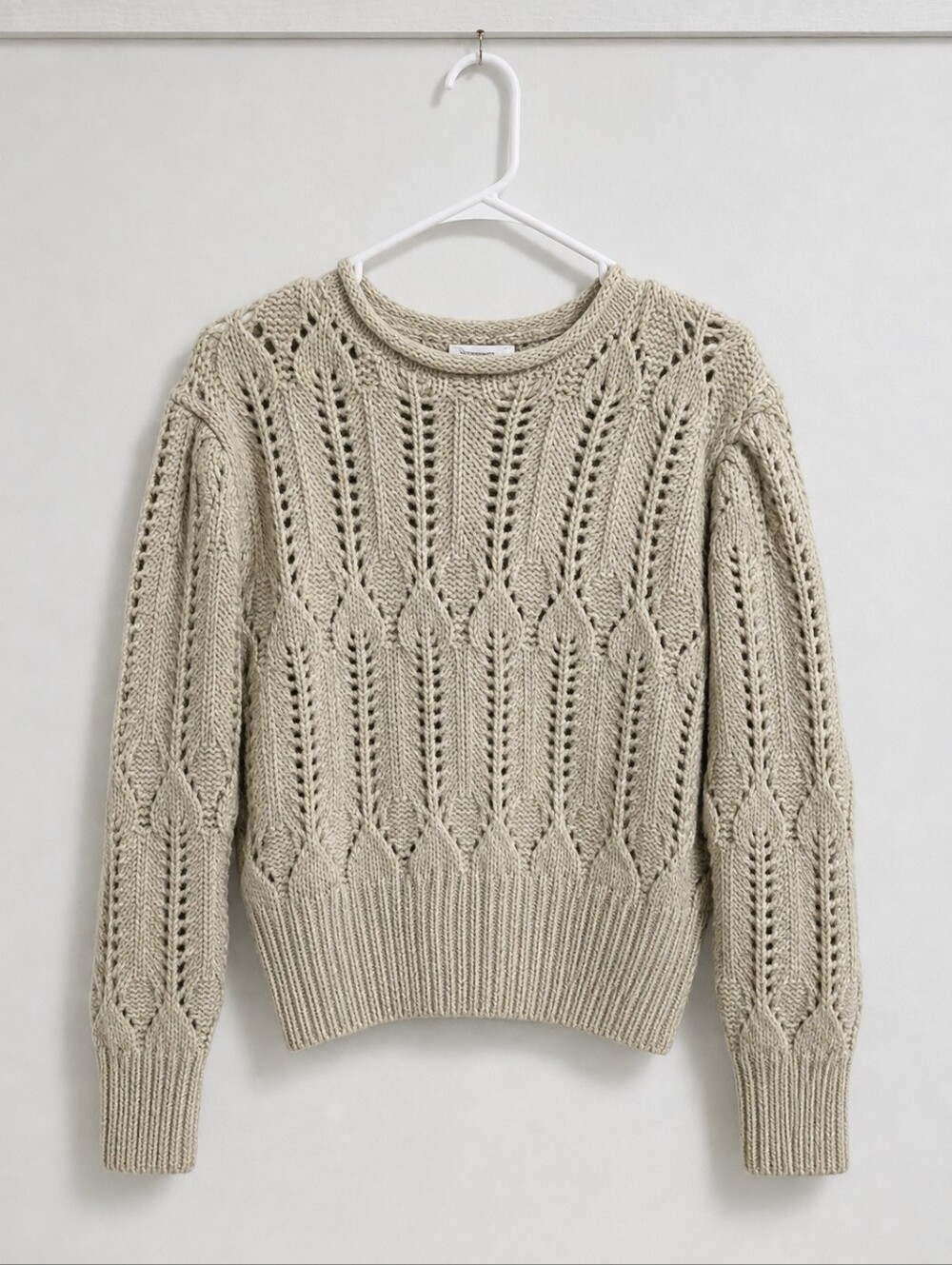 Astr Open Cable Knit Crewneck Sweater - Cream - Womens M